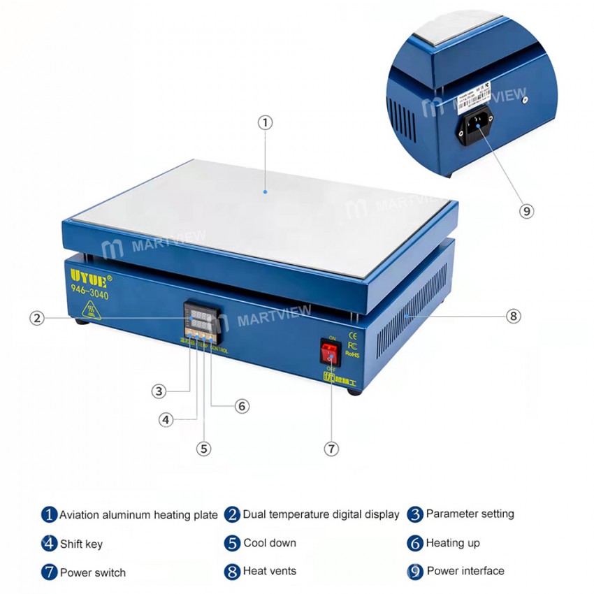 Uyue 946-3040 LED Display Preheating Platform for LCD Screen/BGA/PCB Repair