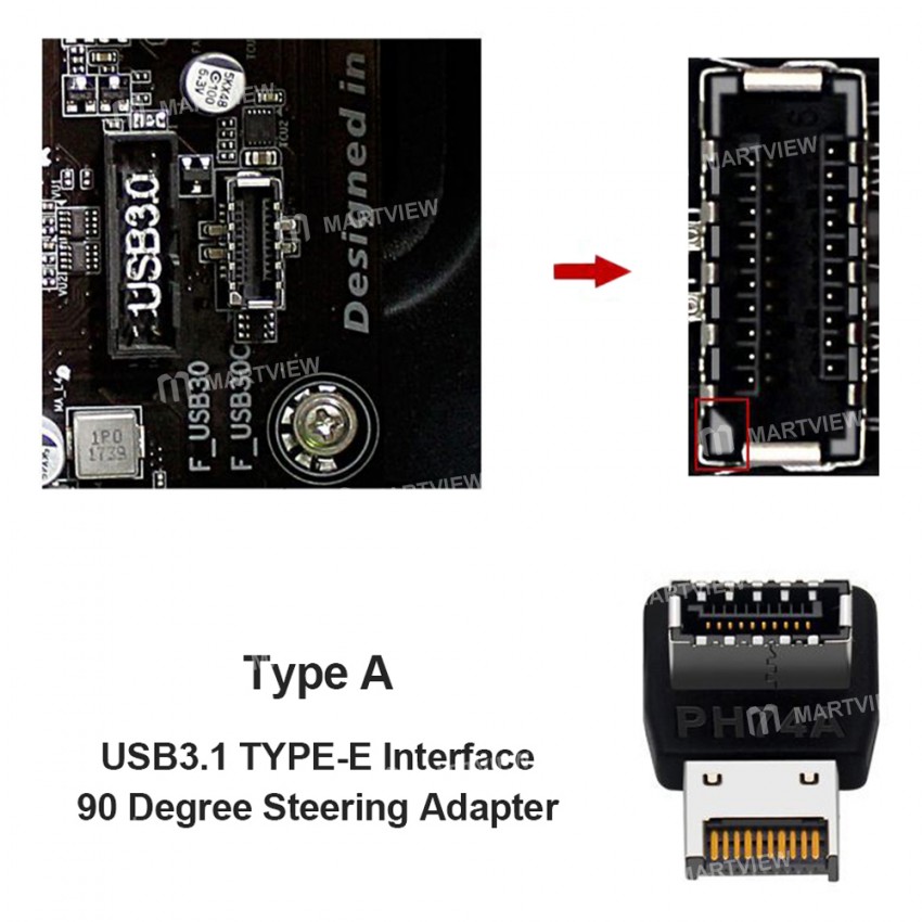USB 3.1 Type-E 90 Degree Interface Steering Elbow with Shell for Computer Motherboard