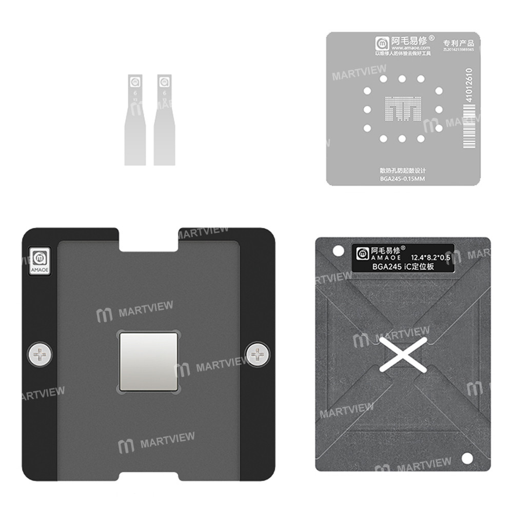 amaoe 015mm-bga245-ic-chip-bga-reballing-stencil-tin-plating-platform-set-1