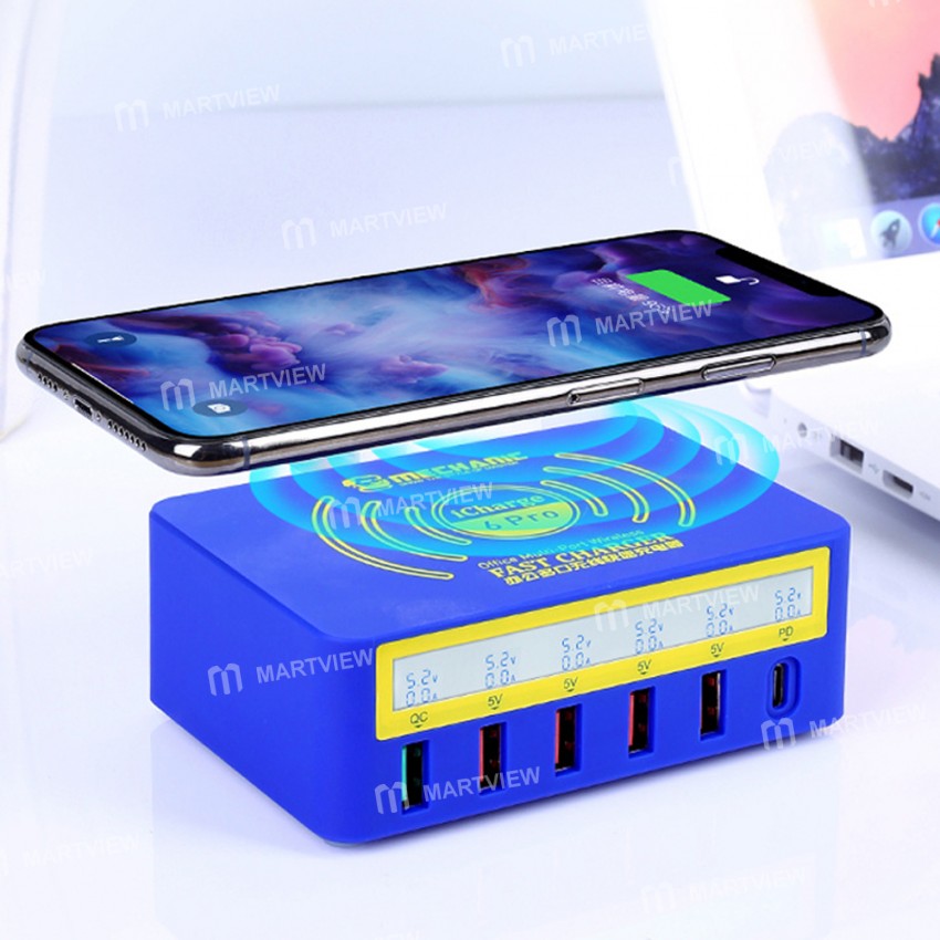 Mechanic iCharge 6 Pro 5Ports USB LCD Display QC 3.0 Wireless Smart Charging