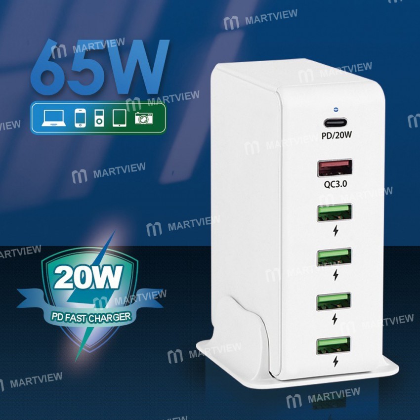 65w portable-6-port-pd30-qc30-desktop-usb-fast-charging-station-for-phone-tablet-headphone-2
