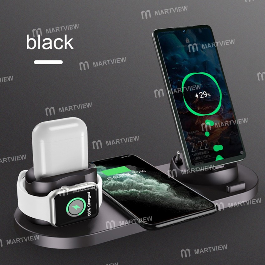 6-in-1 10W Qi Fast Wireless Charger Stand for Apple Watch/iPhone/Airpods Pro/Samsung/Xiaomi
