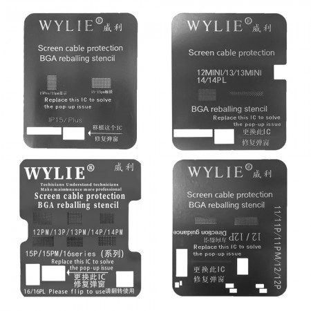 Wylie Screen IC Transplant Protective & Tin Plating BGA Reballing Stencil for iPhone 12-16 Series