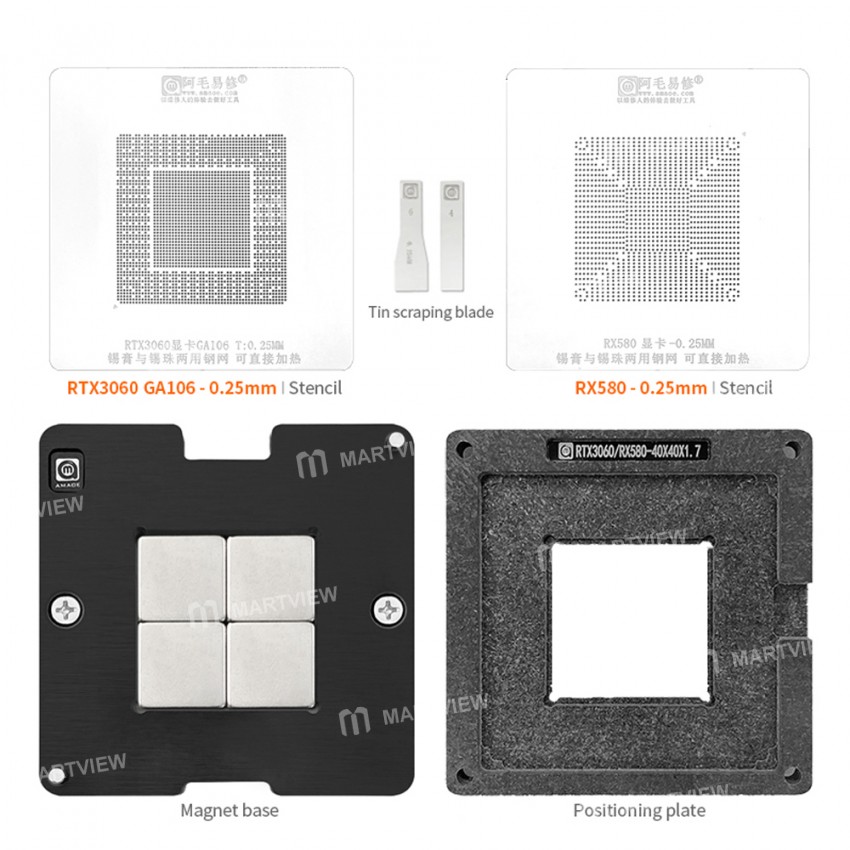 Amaoe 0.25mm Directly Heating BGA Reballing Stencil Tin Planting Platform for RTX3060/RX580