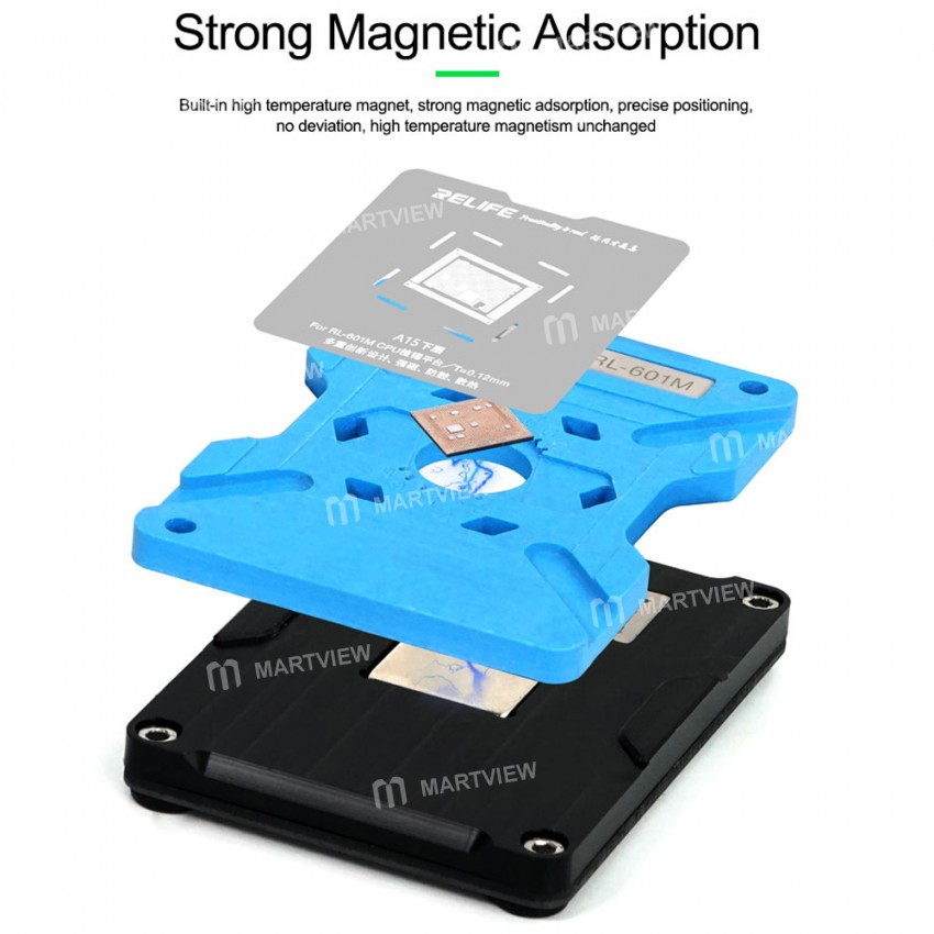Relife RL-601M 8 in 1 Universal CPU Reballing Stencil Platform For A8-A15 IC Chip Planting Tin