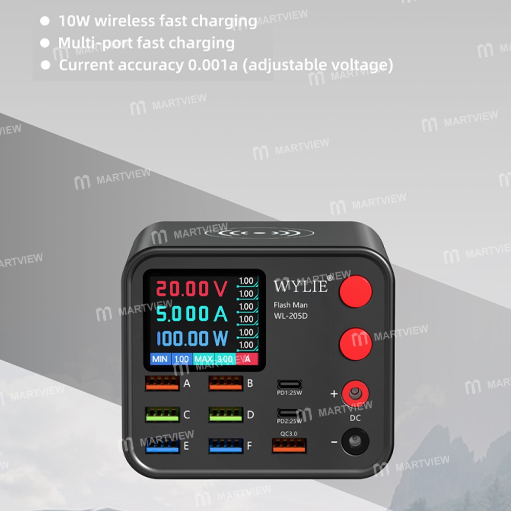 wylie wl-205d-100w-9-ports-usb-type-c-charger-station-with-wireless-charging--ex-expansion-port-2