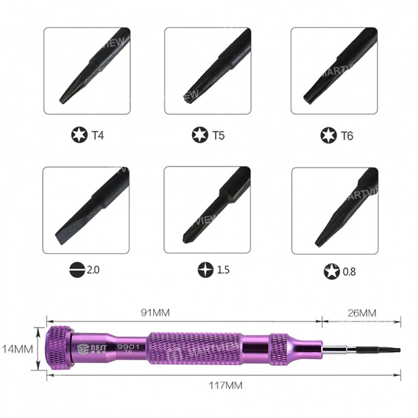 BST-9901S 6-in-1 S2 Steel Torque Screwdriver Set for Mobile Phone Disassemble Repair