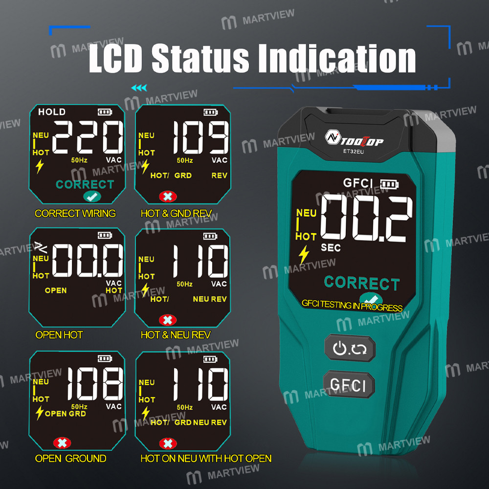 tooltop et32-smart-ai-mode-digital-circuit-breaker-finder-gfci-outlet-tester-with-ncv-function-5
