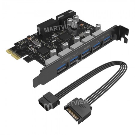 Orico PVU3-5O2I USB3.0 5-Port PCI-E Dual Chip High-Speed Expansion Card with 20 Pin Slot