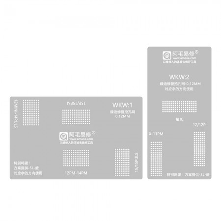 Amaoe WKW1-2 Screen Green Oil Repair Digging Holes BGA Reballing Stencil Set for iPhone X to 15PM