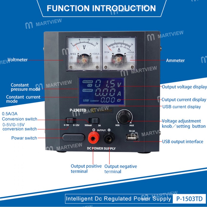 Sunshine P-1503TD 15V 3A Adjustable Intelligent DC Regulated Power Supply with LED Display