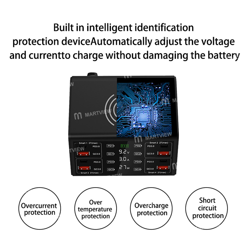 wylie wl-838w-100w-smart-multi-port-fast-charger-supports-qc-pd-fast-charging-15w-wireless-charging-
