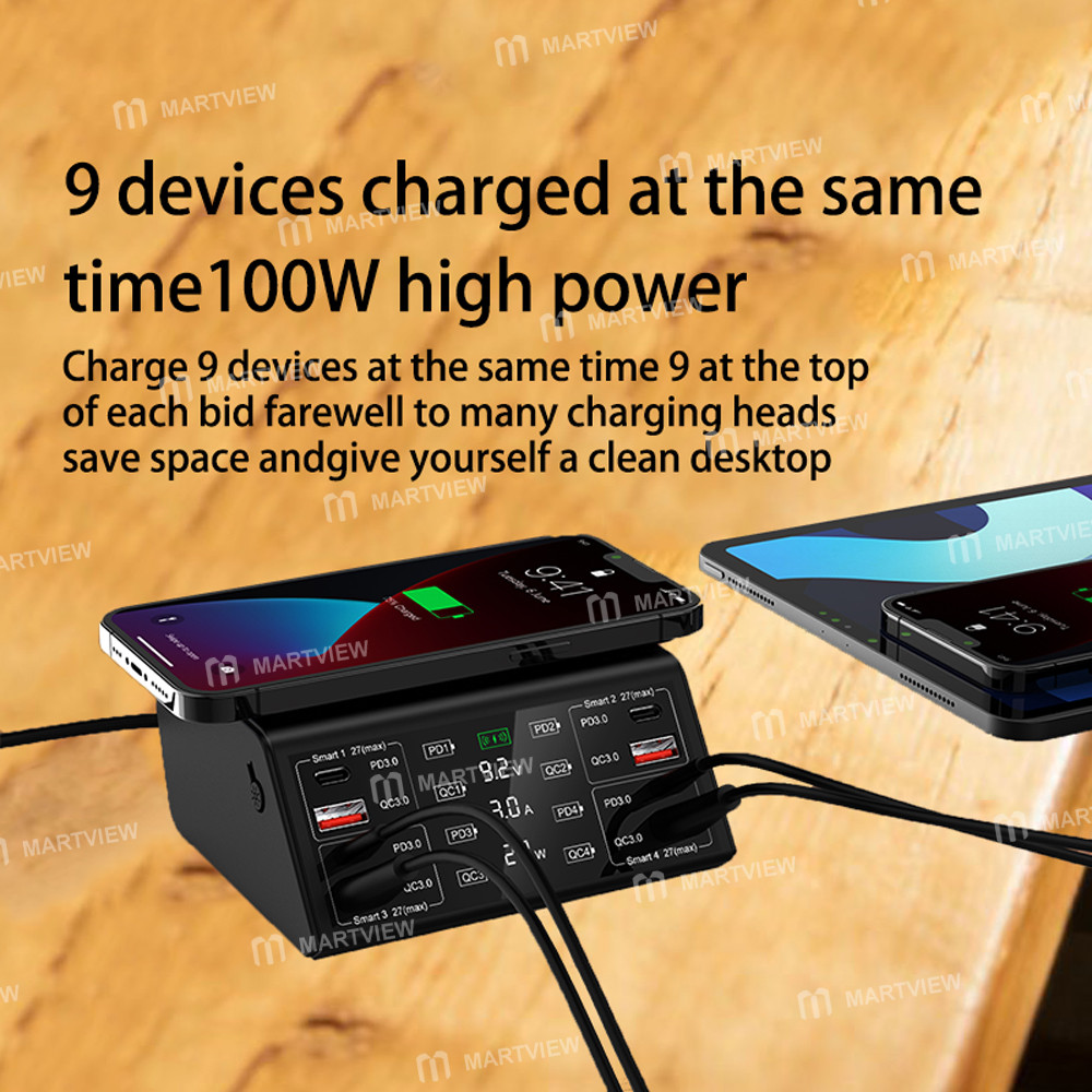 wylie wl-838w-100w-smart-multi-port-fast-charger-supports-qc-pd-fast-charging-15w-wireless-charging-