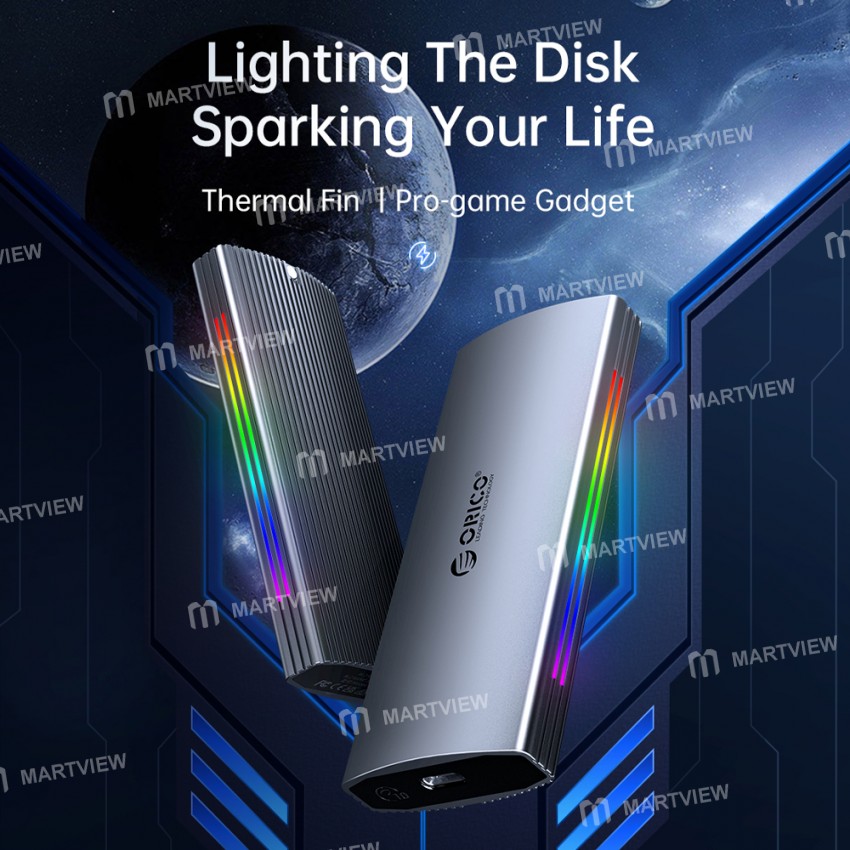 Orico M2R2 RGB Lighting Effect USB3.1 Gen2 10Gbps Aluminum M2 NVMe SSD Enclosure