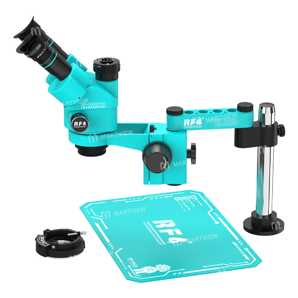 rf4 rf-6558pro-fo18-po23-65-58x-trinocular-stereo-microscope-with-fo18-swing-arm-stand-po23-silicone