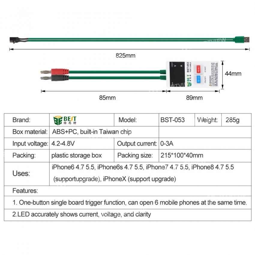 BEST BST-053 iPower Max Supply Control Battery Power Test Cable for iPhone 6 / 6 Plus / 6S / 6S Plu