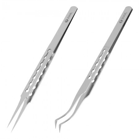 2uul TW21 / TW22 Non-magnetic Stainless Stencil Tweezers with Holes for Mobile Phone Repair