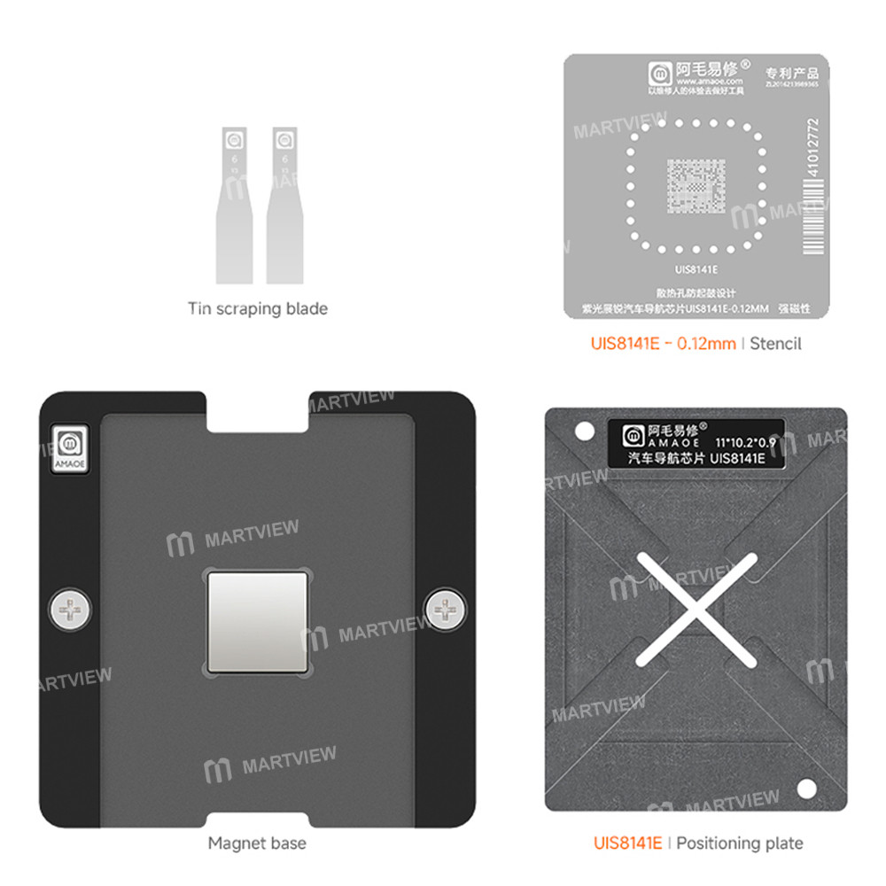 amaoe 012mm-unisoc-uis8141e-automotive-navigation-chip-bga-reballing-stencil-platform-set-2