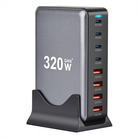 320W 8-Port 4C+4A High Power Desktop GaN Charger for Mobile Phone / Tablet / Game Consoles