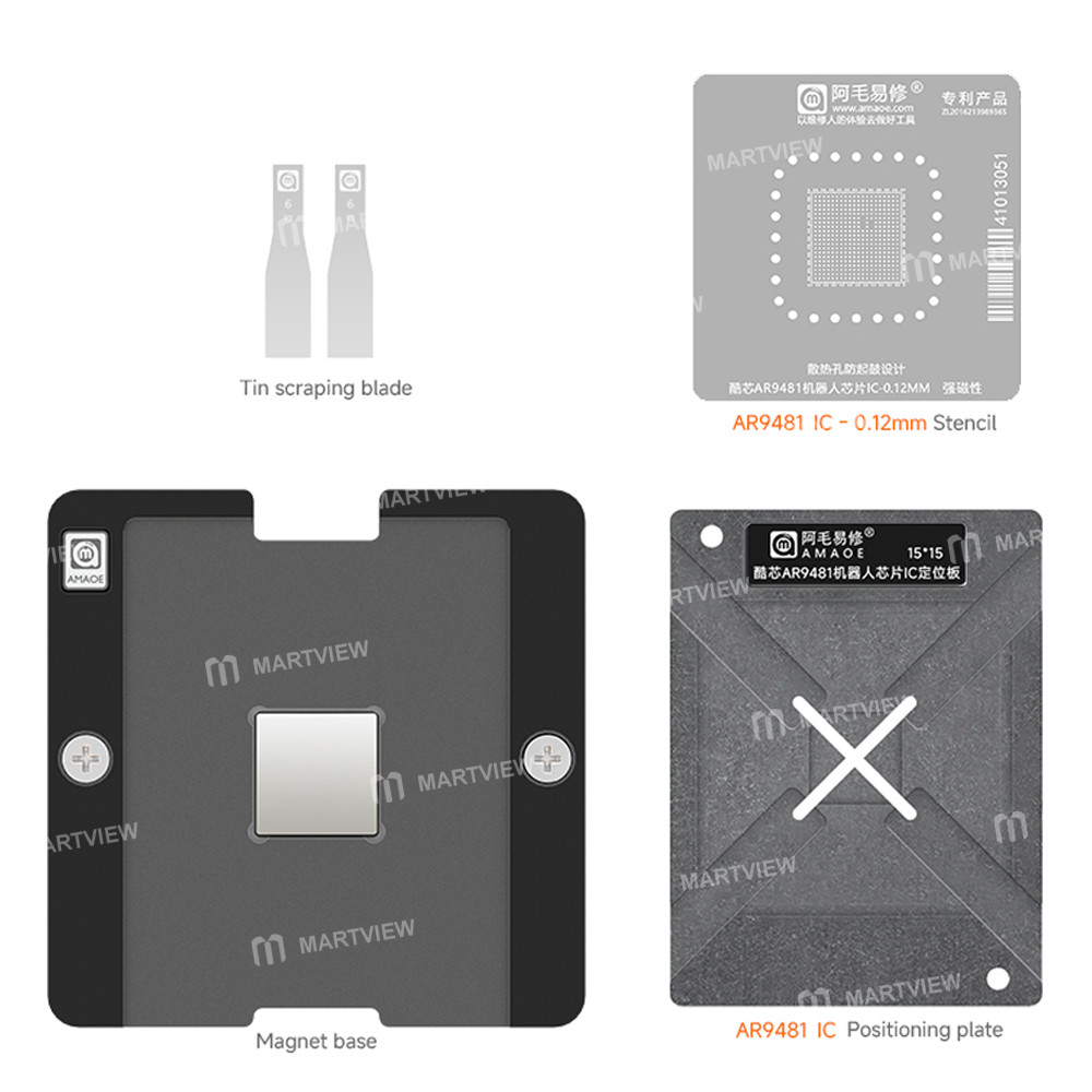 amaoe 012mm-artosyn-ar9481-robot-chip-ic-bga-reballing-stencil-tin-plating-platform-set-2