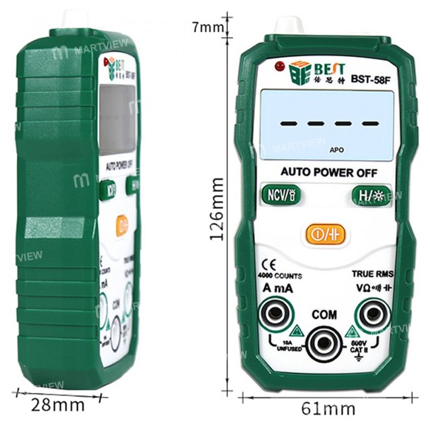 BST-58F Portable 9999 Auto Ranging True - RMS Multimeter with Digital Display
