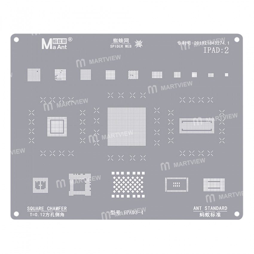 Maant iPad:2 0.12mm Square Chamfer BGA Reballing Stencil for iPad 3-4