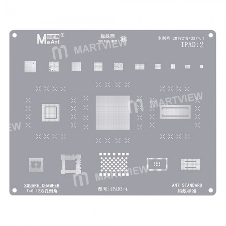 MaAnt iPad:2 0.12mm Square Chamfer BGA Reballing Stencil for iPad 3-4