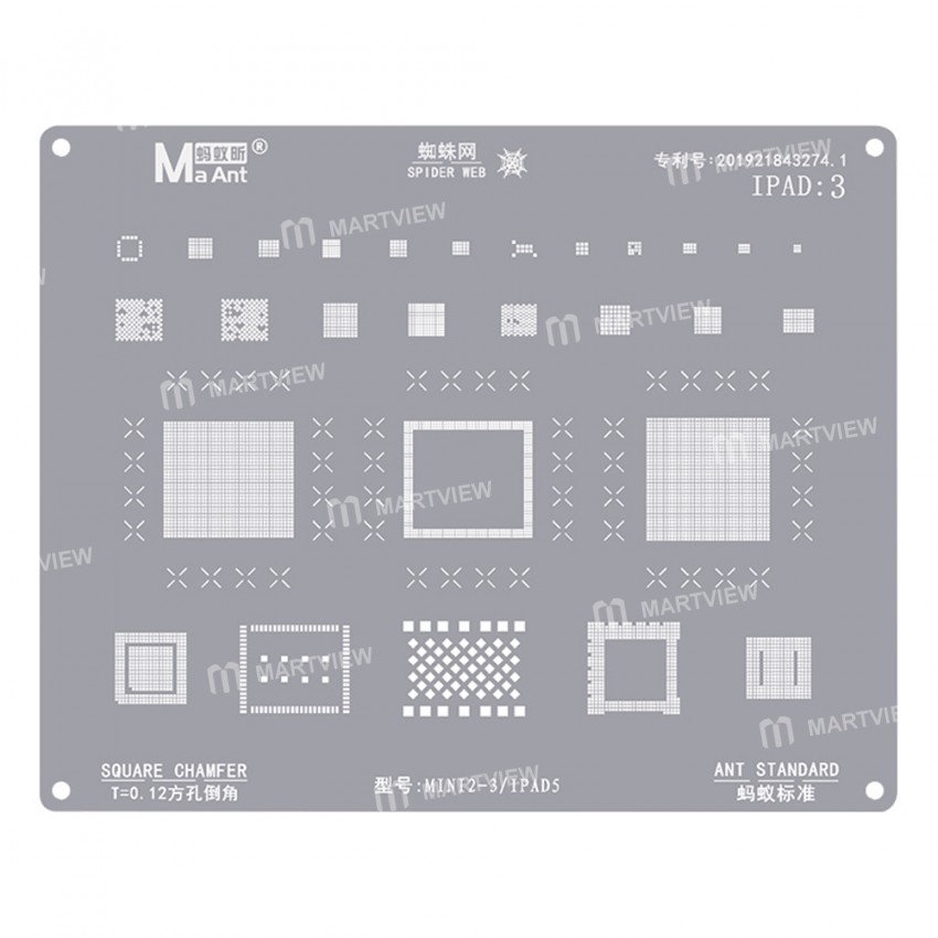 Maant iPad:3 0.12mm Square Chamfer BGA Reballing Stencil for iPad Mini 2-3 / iPad 5
