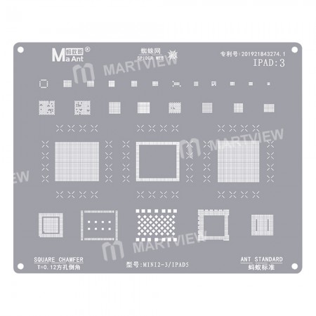 MaAnt iPad:3 0.12mm Square Chamfer BGA Reballing Stencil for iPad Mini 2-3 / iPad 5