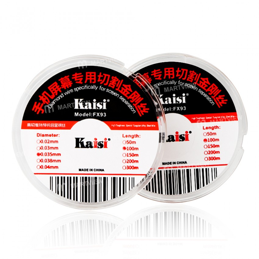 Kaisi FX93 100M 0.03mm Superfine Flexible Tungsten Alloys Steel Wire for OLED Screen Cutting Remove