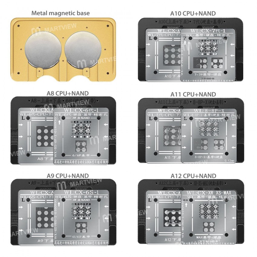 WL A6 A7 A8 A9 A10 A11 A12 CPU NAND Baseband Reballing Stencil Net Platform Positioning Plate Magnet