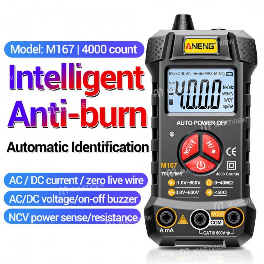 Aneng M167 4000 Counts Professional True RMS Digital Multimeter with Flashlight