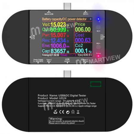 UD24 DC5.5 USB Tester PD Trigger Electric Meter Bluetooth Version With 2.4 Inch Led