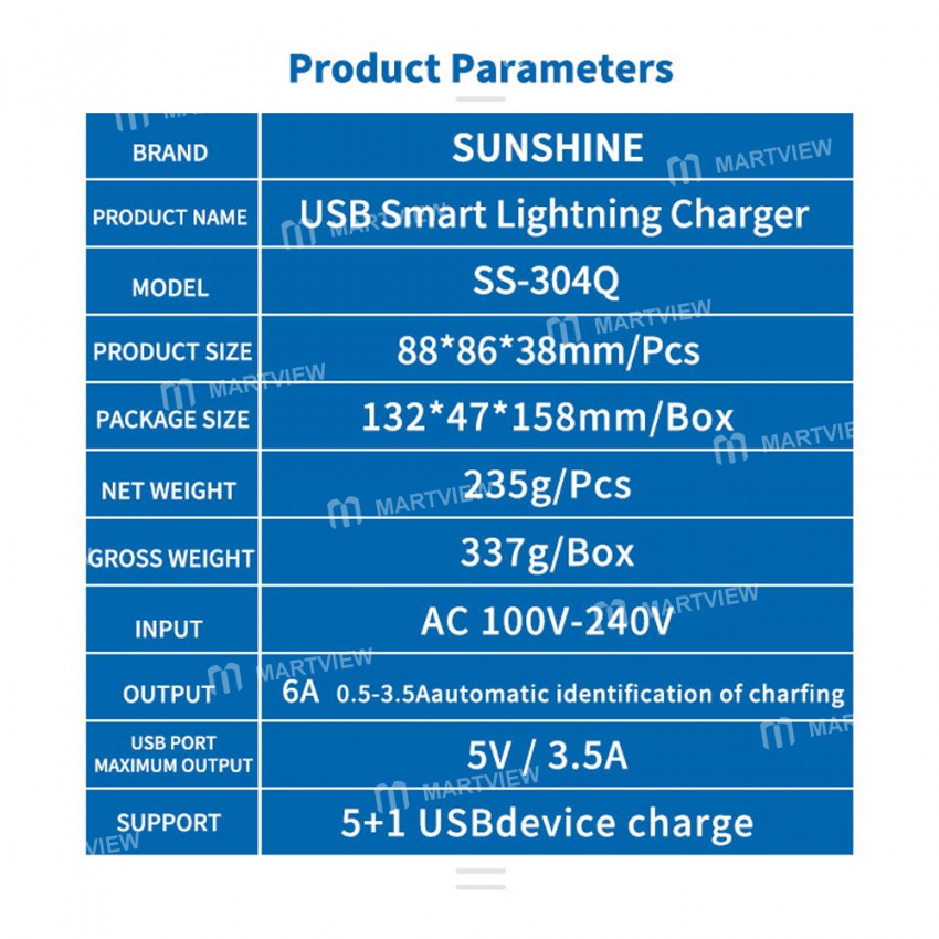 Sunshine SS-304Q 6 Port USB Smart Lightning Charger