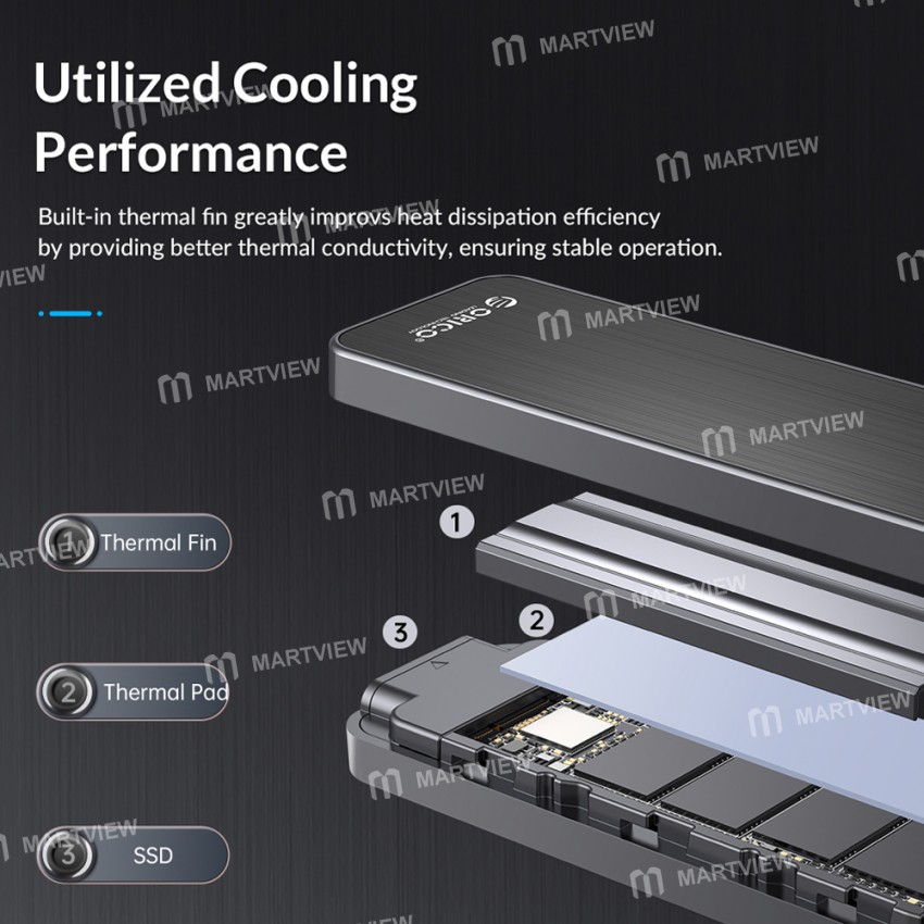 Orico USB3.2 Gen2 to Type-C 10Gbps M.2 NVMe SSD Enclosure Built-in Metal Heat Solid