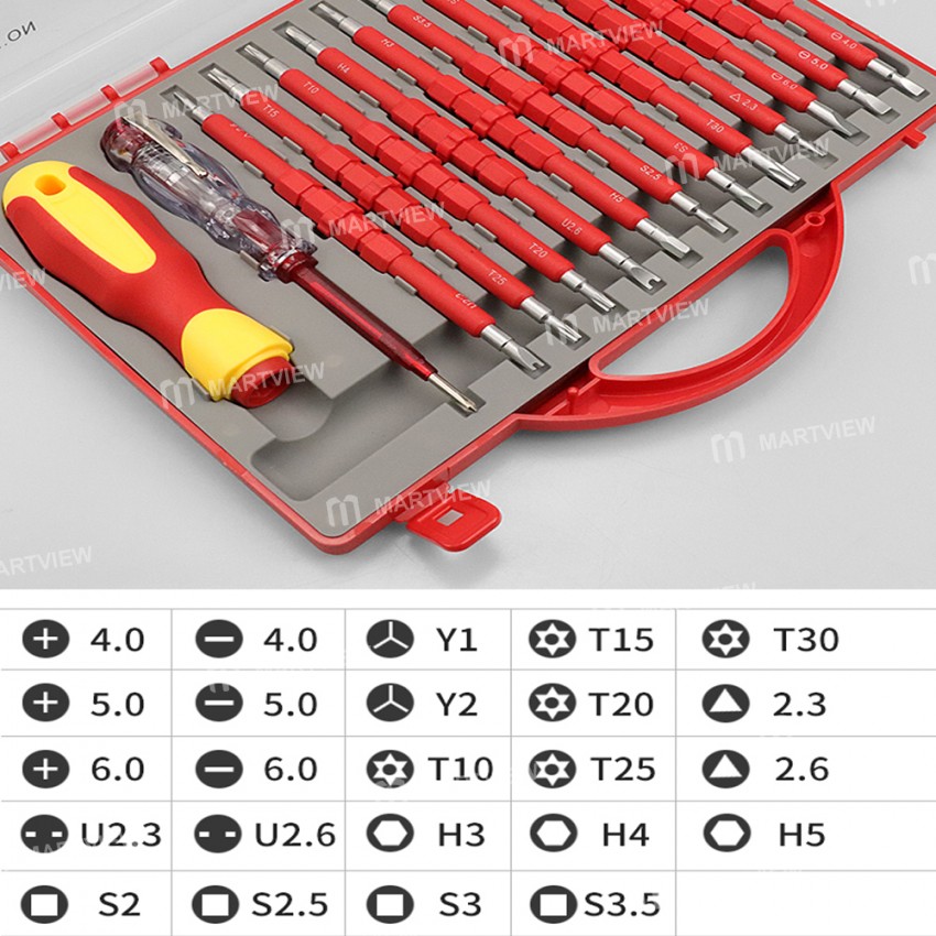 3017 26-in-1 Precision Removable Magnetic Insulated Screwdriver Set for Household Repair