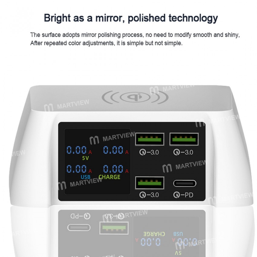 100W Multi-ports USBQC 3.0 Fast Charger Station with 15W Wireless Charger