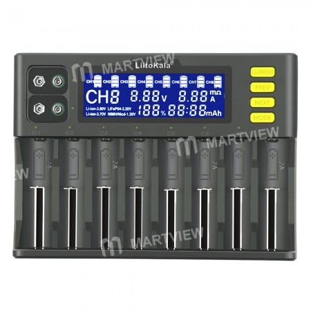 LiitoKala lii-S8 8 Slots LCD Lithium Battery Charger for 26650 / 21700 / 20700 / 18650 / 18490 / 18350