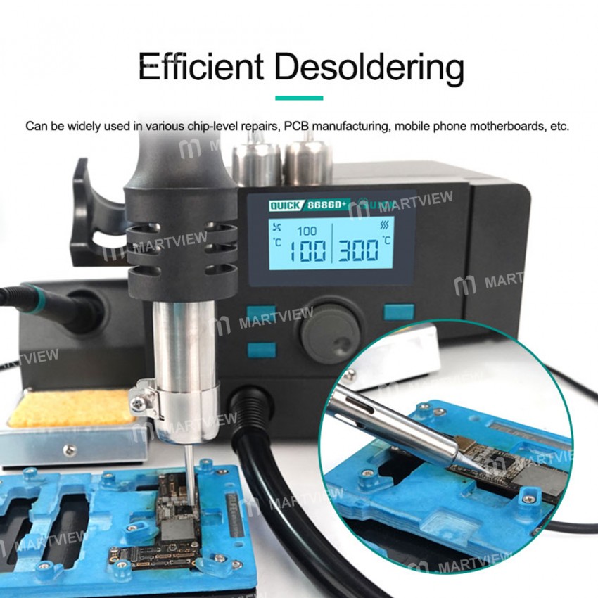 Quick 8686D+ 2-in-1 Soldering Iron Hot Air Gun Lead-free Smart Digital Display Rework Station