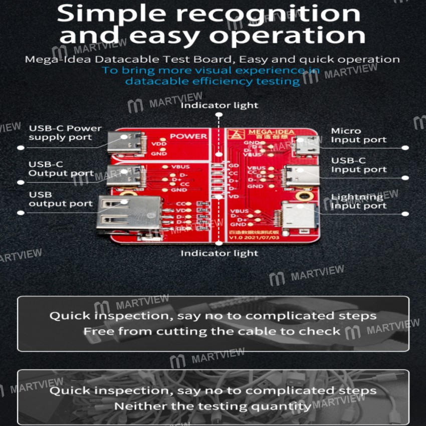 Mega-idea Quick Data Cable Switching Test Board for iPhone / Type-c / Android