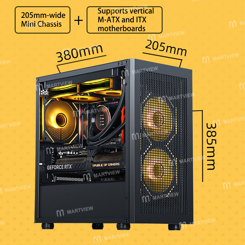 sama honey-badger-m2-mesh-side-panel-glass-desktop-m-atx-computer-case-supports-240-aio-water-coolin