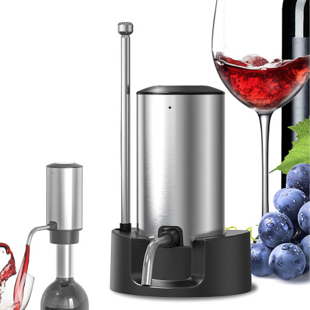 304 Stainless Steel Electric Wine Decanter Dispenser Automatic Type C Charging Cordless Wine Aerator Pourer with Storage Base Inclined Outlet Retractable Dispensing Tube - 2Pcs