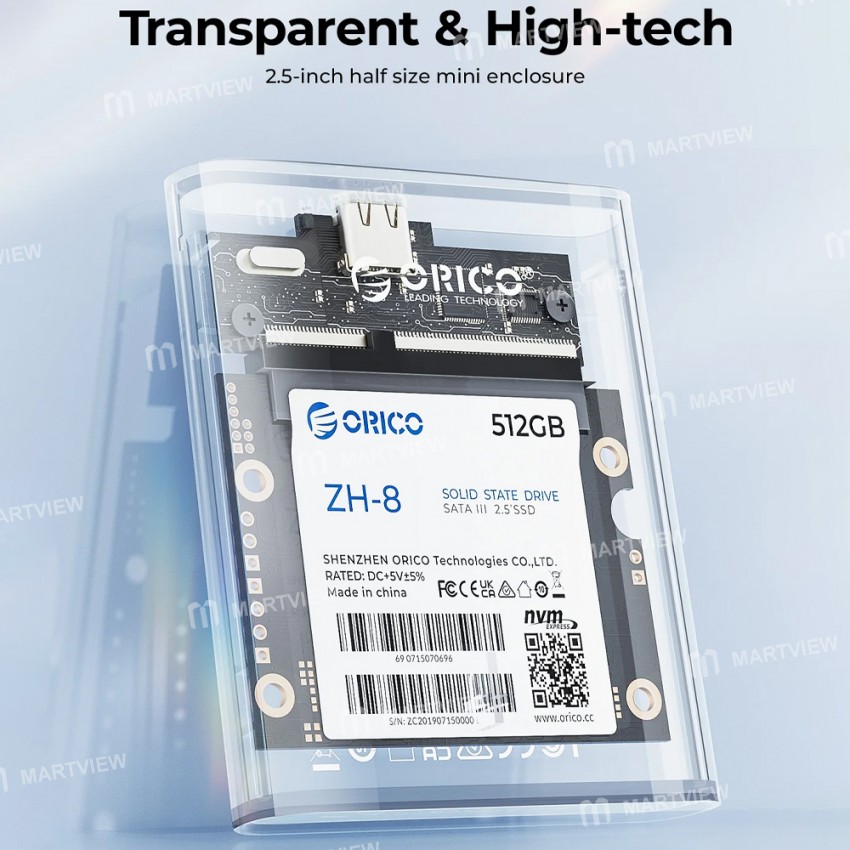 orico tc8-25-25-inch-half-size-type-c-5gbps-transparent-hard-drive-enclosure-support-auto-sleep-4