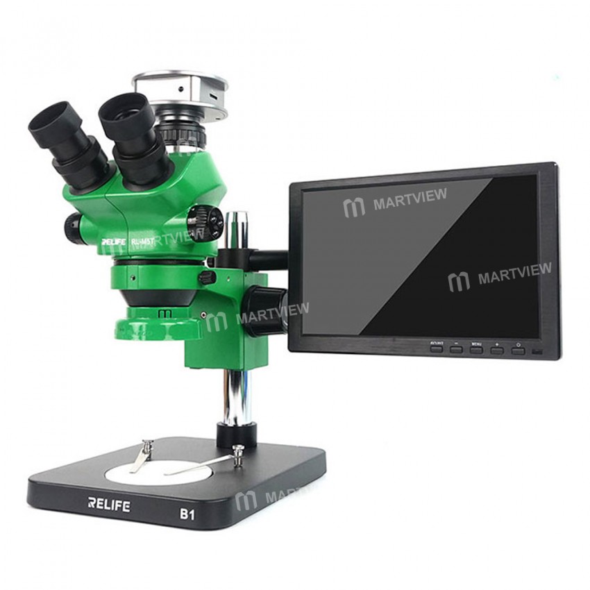 Relife RL-M5T-B1 0.7-5X Continuous Zoom Trinocular Microscope with HD Camera & LCD Display
