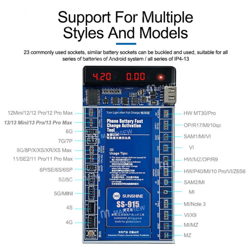 Sunshine SS-915 V7.0 Universal Battery Activation Board for iPhone 4 to 13Pro Max Samsung Huawei