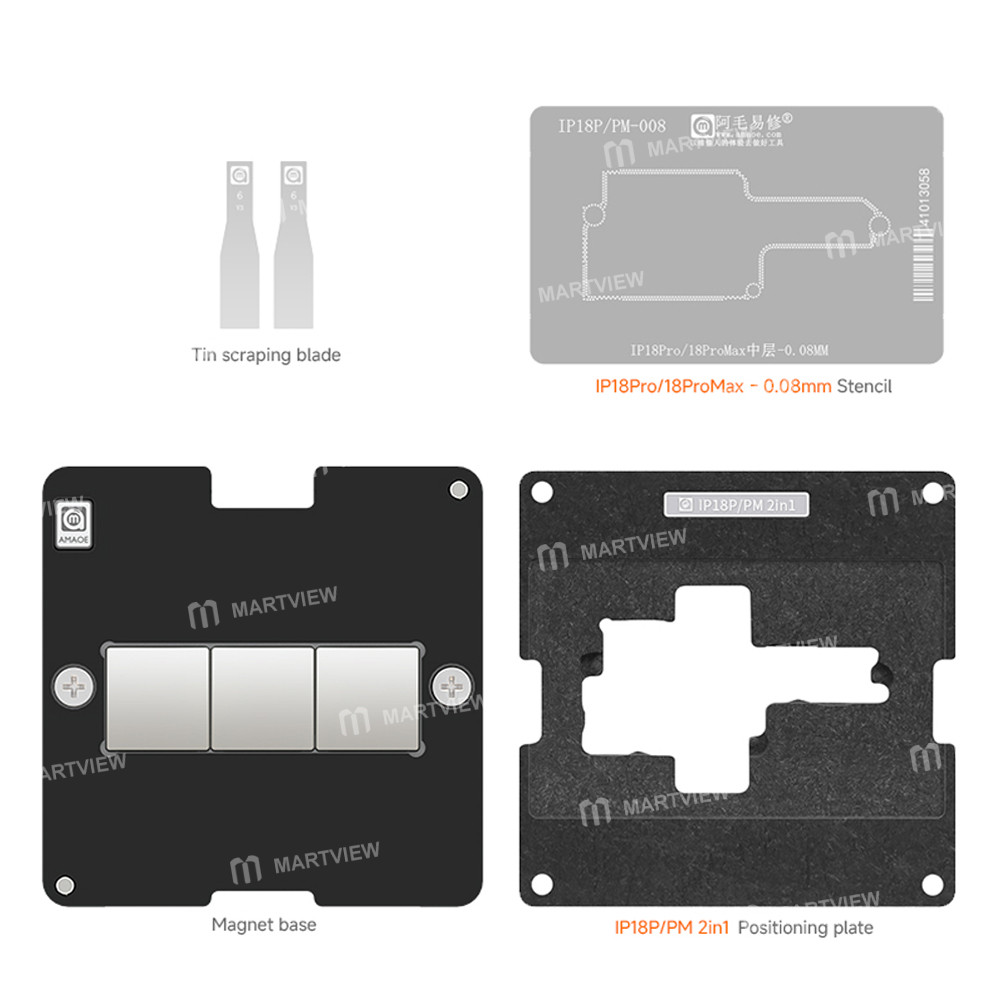 amaoe ip18-series-middle-layer-bga-reballing-stencil-tin-plating-platform-set-for-iphone-18-pro-18pr