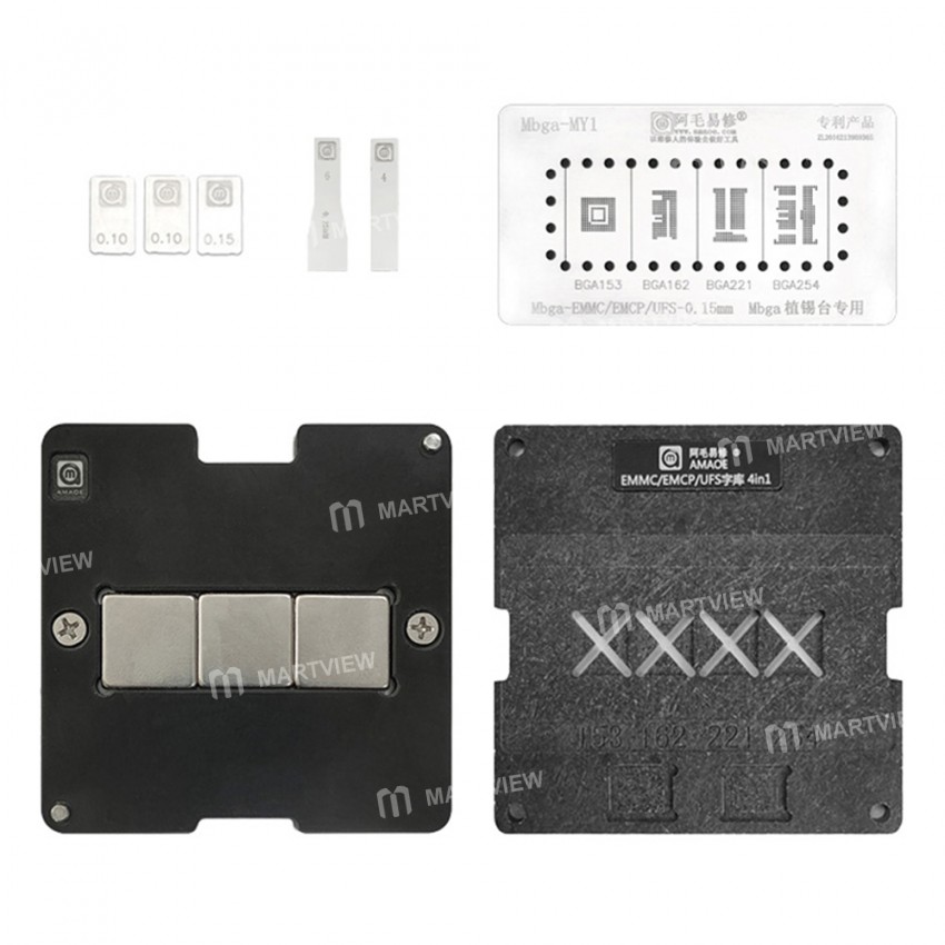 Amaoe 4-in 1 0.15mm Phone EMMC / EMCP / UFS Reballing Platform with BGA153 BGA162 BGA221 BGA254 Reba