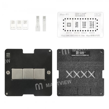 Amaoe 4-in 1 0.15mm Phone EMMC / EMCP / UFS Reballing Platform with BGA153 BGA162 BGA221 BGA254 Reballing Stencil