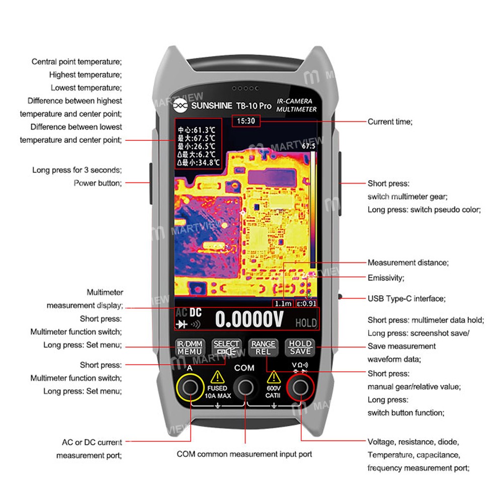 sunshine tb-10-pro-handheld-infrared-thermal-imager-multimeter-for-pcb-repair--temp-measurement-4