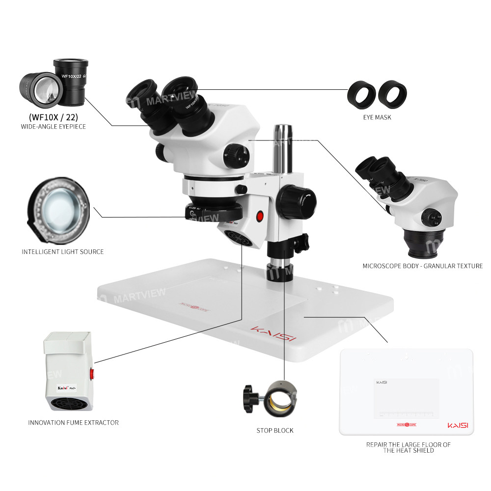 kaisi 7050pro-7-50x-synchronous-zoom-binocular-stereo-microscope-with-big-base-fume-extractor-8